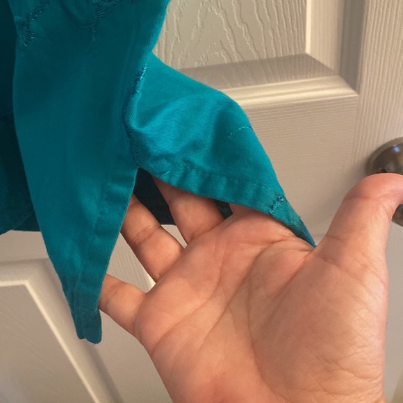 Vintage 1980s Bis Bis Gene Ewing Wrinkled Rich Denim Mandarin Tank teal sz “P” - Picture 4 of 11